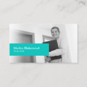 Real Anwesen Black & White Foto Türkis QR Code Visitenkarte (Vorderseite)