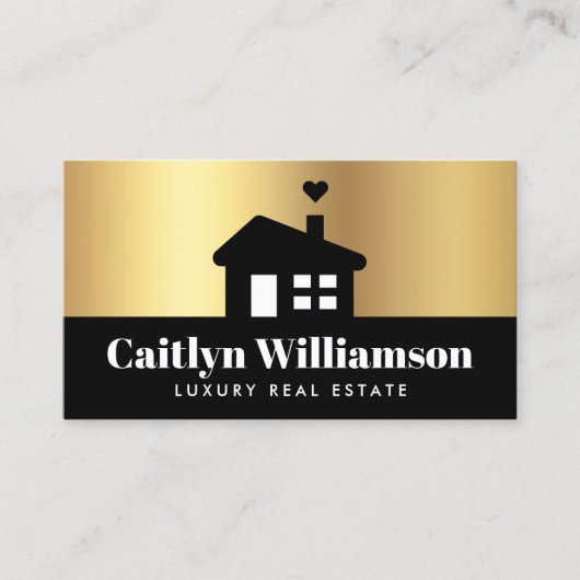 Real Anwesen Broker Agent Modernes Black Gold Hous Visitenkarte (Vorderseite)