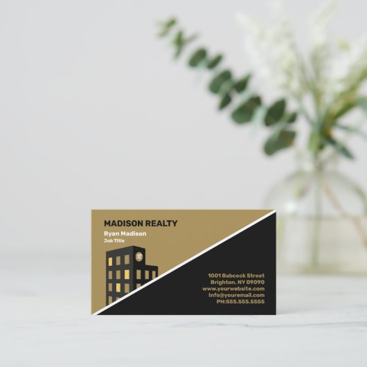 Real Anwesen Broker Beruflich Black | Gold Visitenkarte (Stehend Vorderseite)