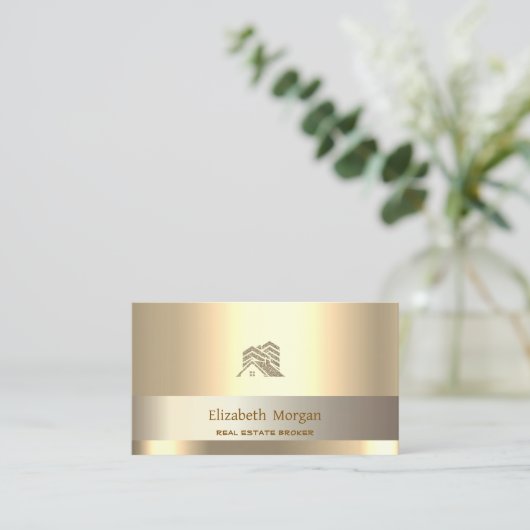 Real Anwesen Broker Glitzer House Roof Gold Visitenkarte (Stehend Vorderseite)
