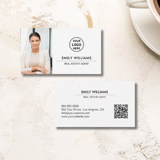 Real Anwesen Broker Logo Foto QR Weiß Visitenkarte