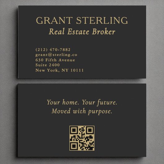 Real Anwesen Broker Minimalistisch Black Gold QR C Visitenkarte