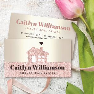 Real Anwesen Broker Modern Pink Glitzer House Gold Visitenkarte
