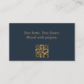 Real Anwesen Broker Navy Blue Gold QR Code Visitenkarte (Rückseite)