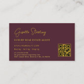 Real Anwesen Burgundy Gold QR Code Script Luxus Visitenkarte (Rückseite)