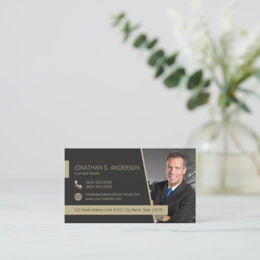 Real Anwesen Business Card Black Gold 19023 Visitenkarte (Stehend Vorderseite)