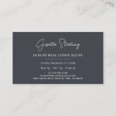 Real Anwesen Charcoal Gray Script Luxus Visitenkarte (Rückseite)