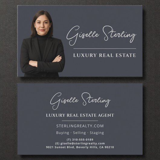 Real Anwesen Charcoal Gray Script Luxus Visitenkarte