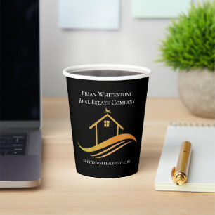 Real Anwesen Chic Black Gold Custom Open House Pappbecher