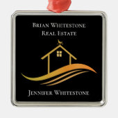 Real Anwesen Chic Black Gold House Custom Realtor Ornament Aus Metall (Vorne)