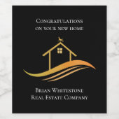 Real Anwesen Chic Black Gold House Custom Realtor Weinetikett (Einzelnes Label)