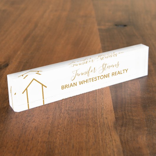 Real Anwesen Company Agent Custom Chic Gold Realty Namensplakette (Seite)
