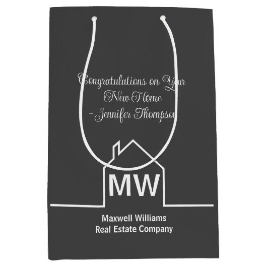 Real Anwesen Company Chic Gray Custom Housewarming Mittlere Geschenktüte (Vorderseite)