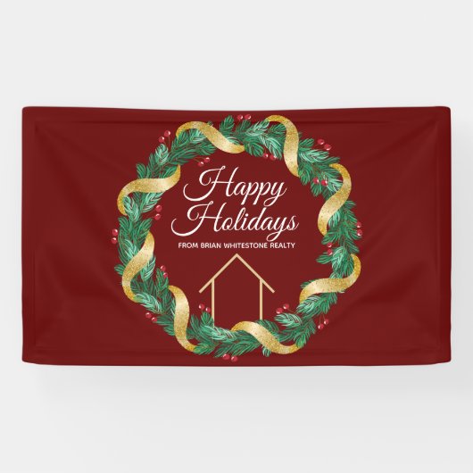 Real Anwesen Company Elegante Custom Red Christmas Banner (Horizontal)