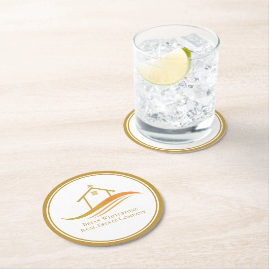 Real Anwesen Company Gold Open House individuell a Runder Pappuntersetzer (Vor Ort)