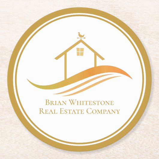 Real Anwesen Company Gold Open House individuell a Runder Pappuntersetzer (Vorderseite)