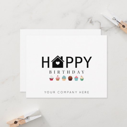 Real Anwesen Cupcake Happy Birthday Karte (Vorderseite/Rückseite Beispiel)
