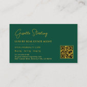 Real Anwesen Emerald Green Gold QR Code Skript Visitenkarte (Rückseite)