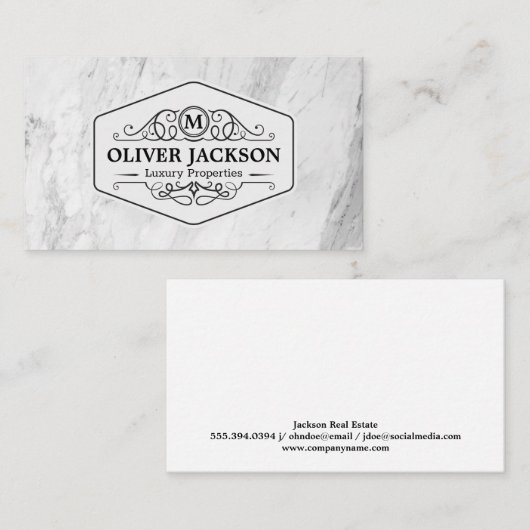 Real Anwesen | Extravagante Elemente | Marmor Visitenkarte (Vorne/Hinten)