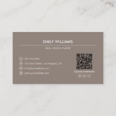 Real Anwesen Foto QR Social Media Taupe Visitenkarte (Rückseite)