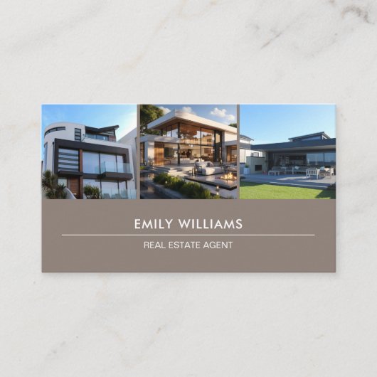 Real Anwesen Foto QR Social Media Taupe Visitenkarte (Vorderseite)