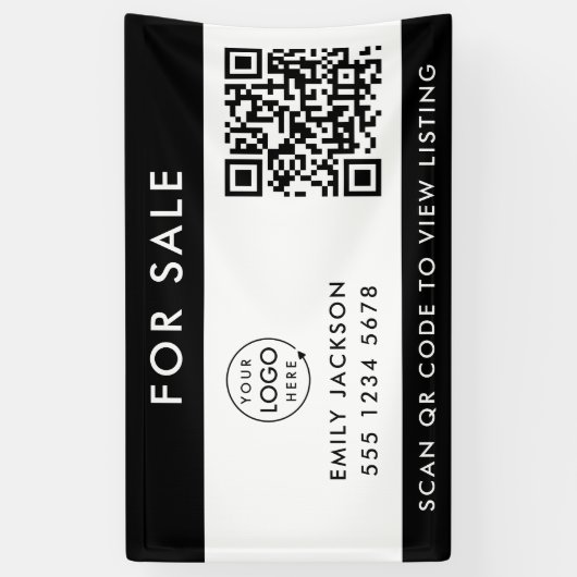 Real Anwesen | Für Verkauf QR-Code Schwarz-weiße A Banner (Vertikal)