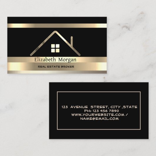 Real Anwesen Gold Strip House Roof Black Visitenkarte (Vorne/Hinten)