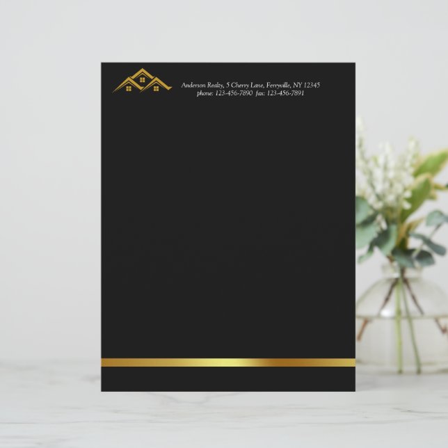 Real Anwesen Golden House Logo Modern Realtor Briefbogen (Stehend Vorderseite)