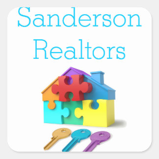 Real Anwesen, House and Keys, Realtor, Anwesen Age Quadratischer Aufkleber