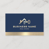 Real Anwesen House & Key Logo Navy & Gold Realtor Visitenkarte (Vorderseite)