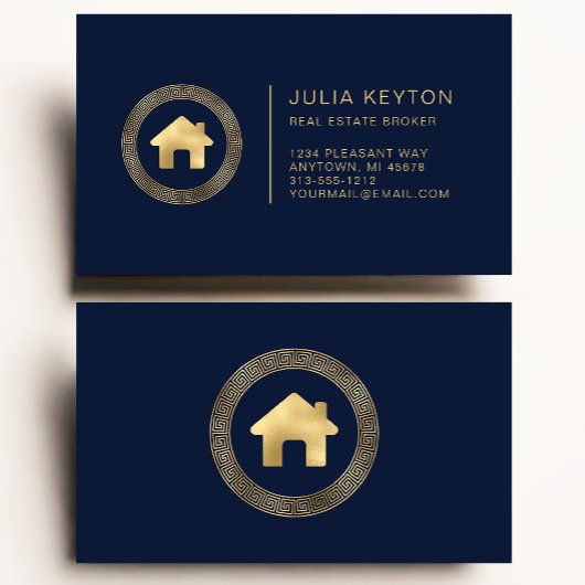 Real Anwesen House Logo griechischer Key Frame Blu Visitenkarte