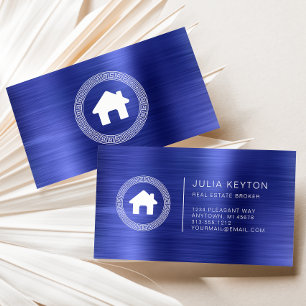 Real Anwesen House Logo griechischer Key Frame Blu Visitenkarte