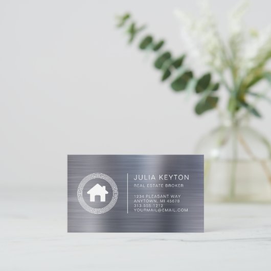 Real Anwesen House Logo Griechischer Schlüsselrahm Visitenkarte (Stehend Vorderseite)