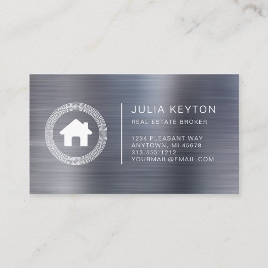 Real Anwesen House Logo Griechischer Schlüsselrahm Visitenkarte (Vorderseite)
