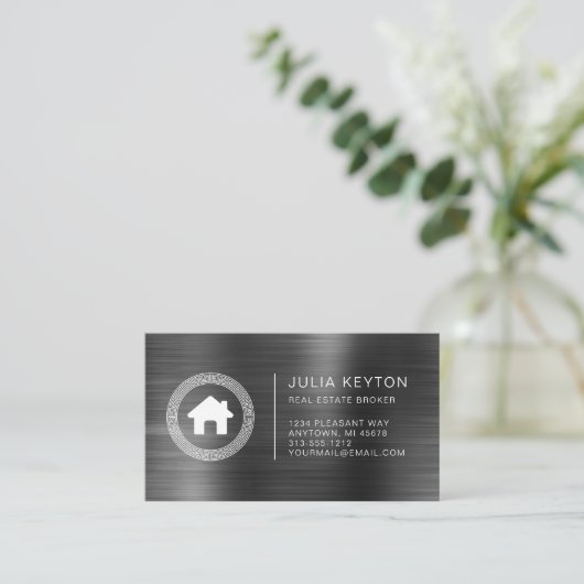 Real Anwesen House Logo griechischer Tastenrahmen Visitenkarte (Stehend Vorderseite)