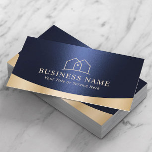 Real Anwesen House Logo Modern Navy Blue & Gold Visitenkarte