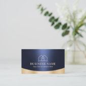 Real Anwesen House Logo Modern Navy Blue & Gold Visitenkarte (Stehend Vorderseite)
