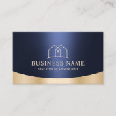 Real Anwesen House Logo Modern Navy Blue & Gold Visitenkarte (Vorderseite)