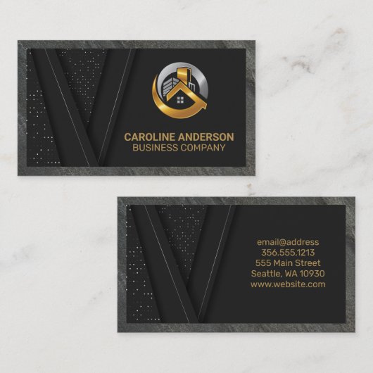 Real-Anwesen-Logo | Black Gold Hintergrundgeschäft Visitenkarte (Vorne/Hinten)