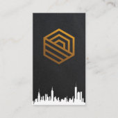 Real-Anwesen-Logo | CitySkyline | Leather Backgrou Visitenkarte (Vorderseite)