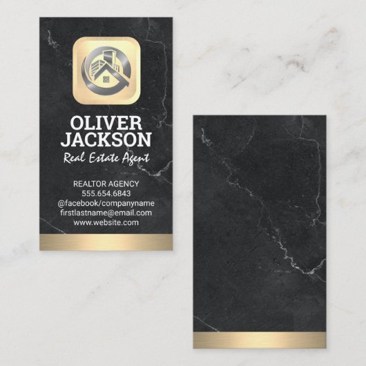 Real-Anwesen-Logo | Gold | Marmor Visitenkarte (Vorne/Hinten)