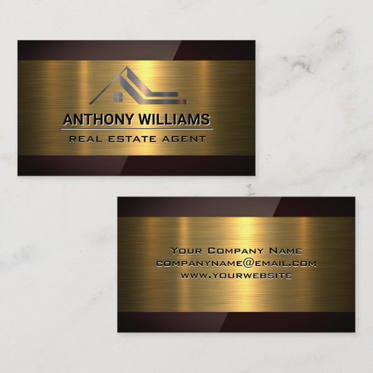 Real-Anwesen-Logo | Gold Metallic | Deep Red Gloss Visitenkarte (Vorne/Hinten)