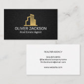 Real-Anwesen-Logo | Hintergrund schwarzer Linen Visitenkarte (Vorne/Hinten)