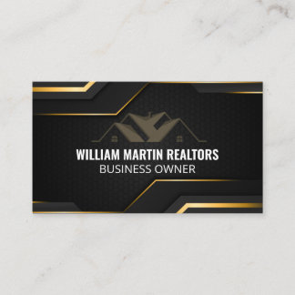 Real-Anwesen-Logo | Metallic Gold Geometric Black Visitenkarte