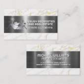 Real-Anwesen-Logo | Metallischer Marmor Visitenkarte (Vorne/Hinten)