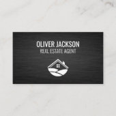 Real-Anwesen-Logo | Schwarzer Dunkler metallischer Visitenkarte (Vorderseite)