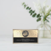 Real Anwesen Logo Sequin Gold Metallic Visitenkarte (Stehend Vorderseite)