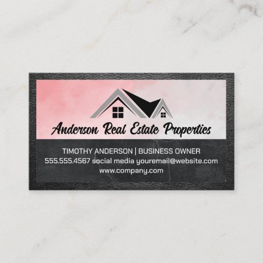 Real-Anwesen-Logo | Wasserfarbe | Leder Visitenkarte (Vorderseite)