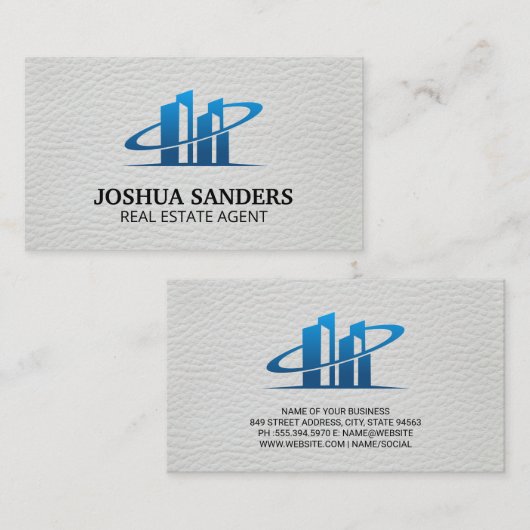 Real-Anwesen-Logo | Weißes Leder Visitenkarte (Vorne/Hinten)