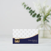 Real Anwesen Luxury Quilted Modern Navy Gold Agent Visitenkarte (Stehend Vorderseite)